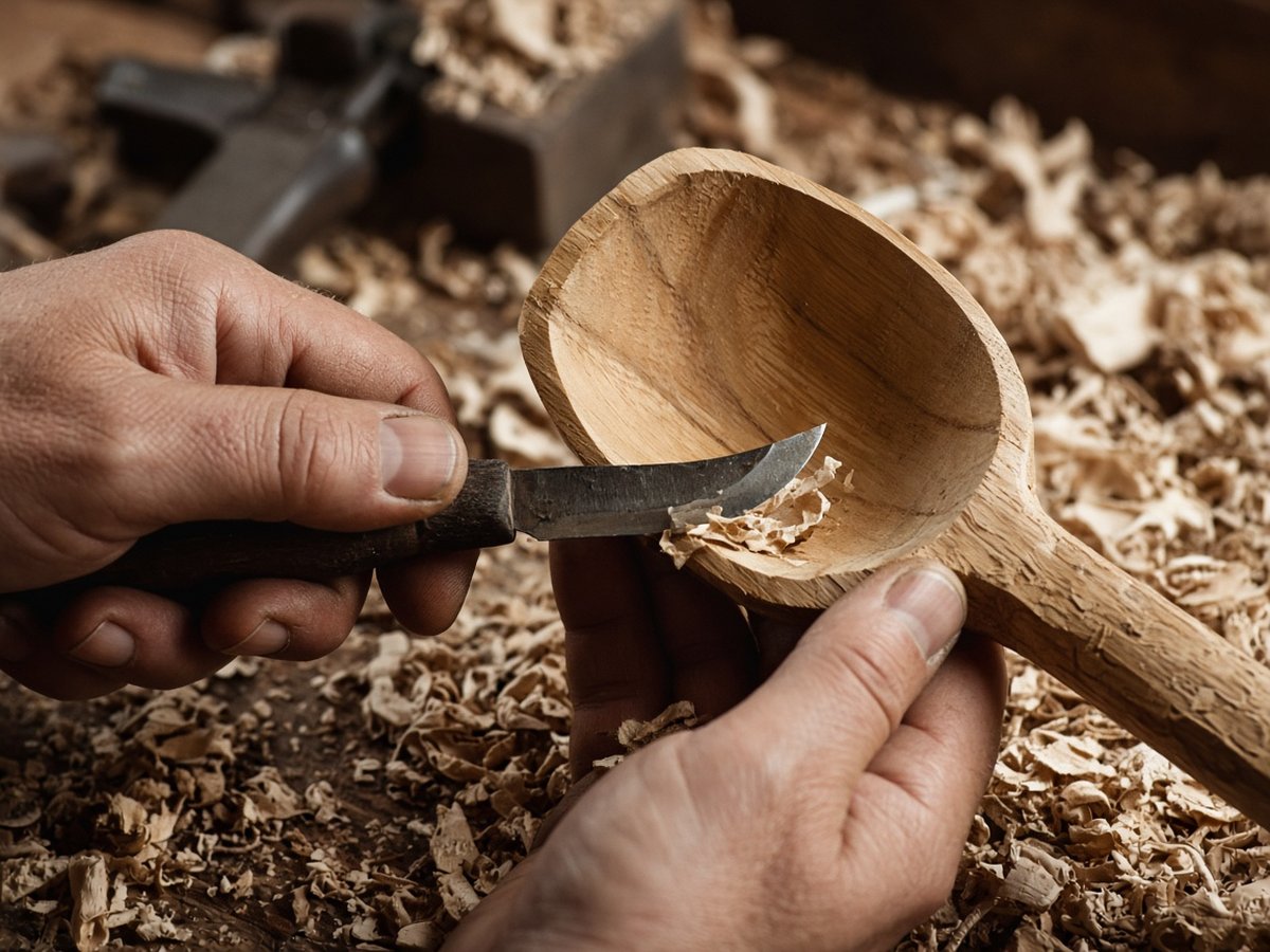 Carving a wooden spoon bowl